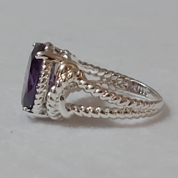 Silver Plated Avon Rope Ring w/Amethyst Stone - Picture 3 of 7